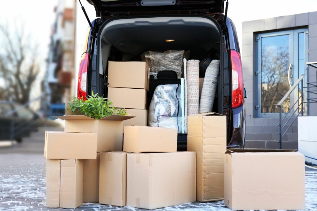 Packing moving boxes in a car